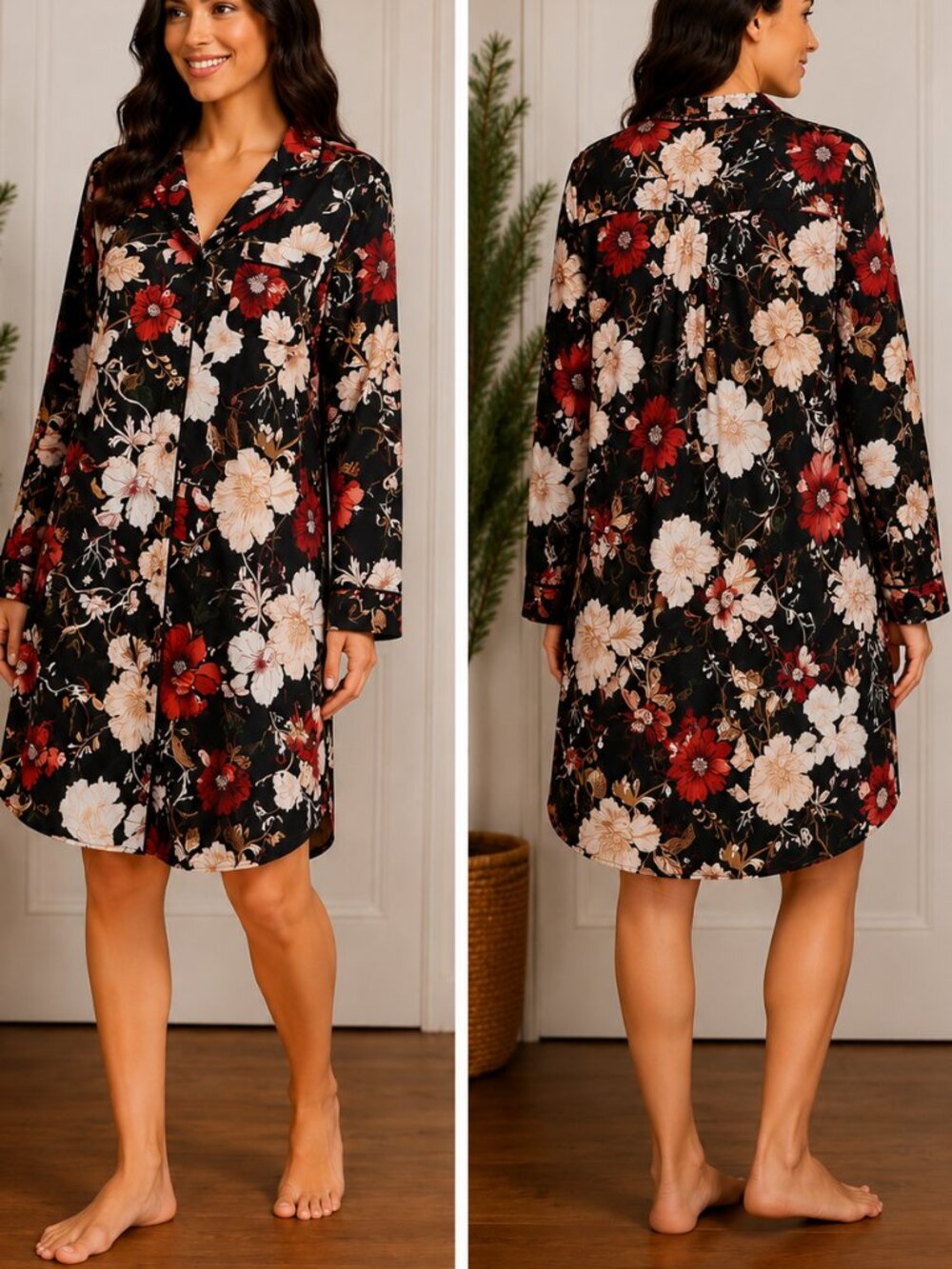 Stars Above Floral Satin Sleep Shirt Dress Cottagecore Dark Academia S